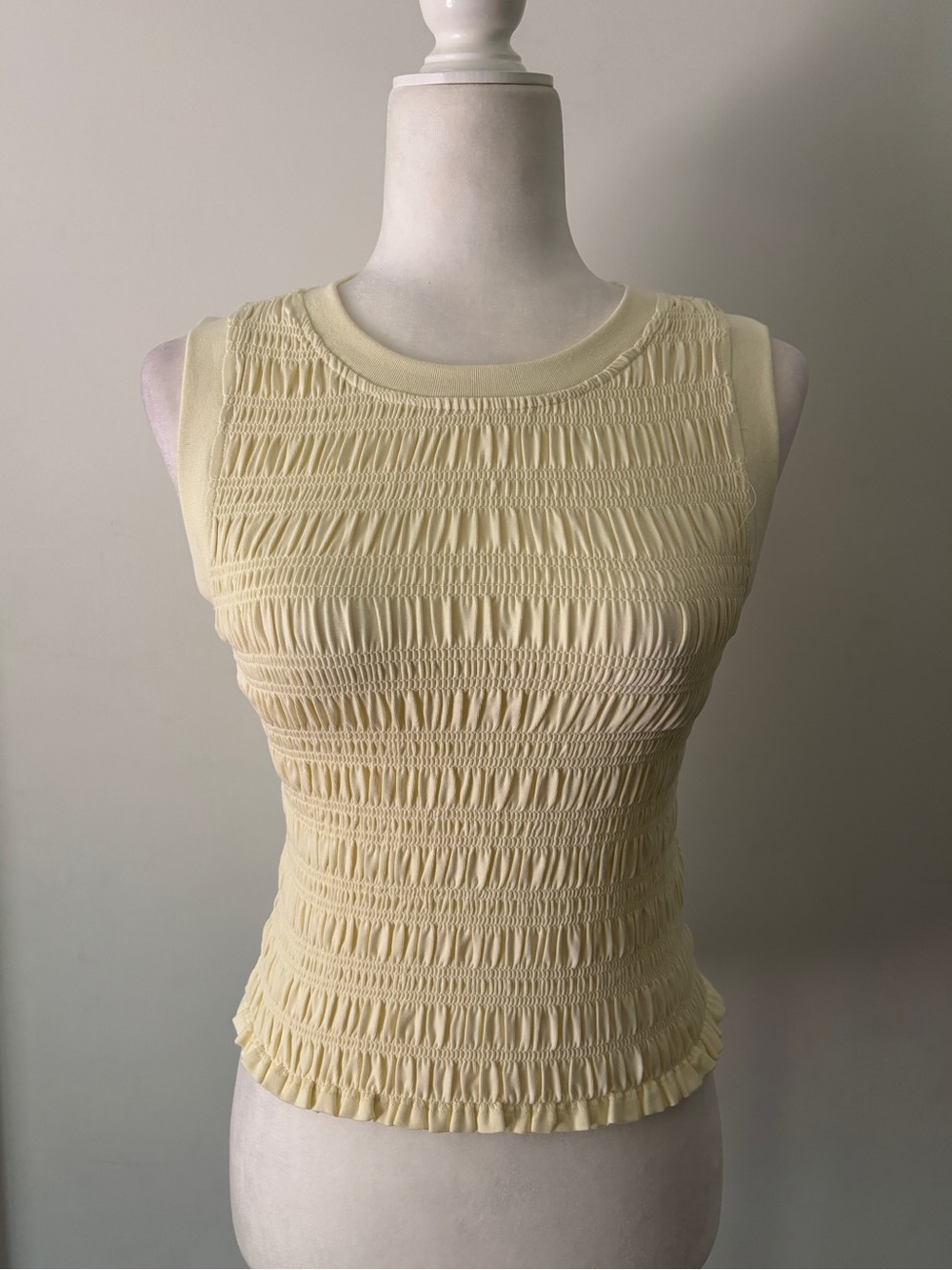 Guess Pale Yellow Smocked Sleeveless Tank Top